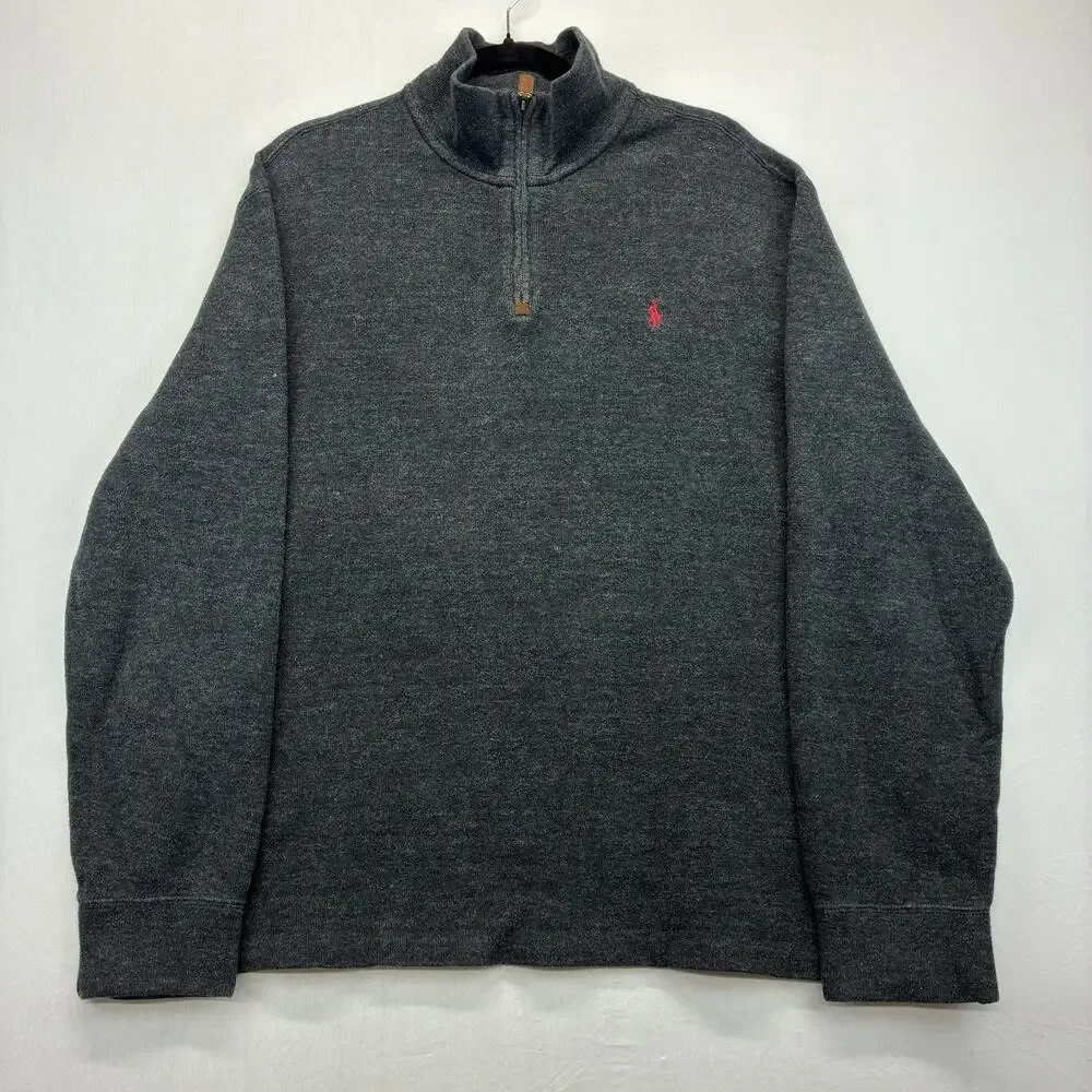 Polo Ralph Lauren Men’s XL 1/4 Zip Pullover Sweater Gray Pony Cotton